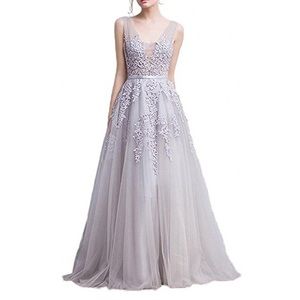 Brand new never worn grey lace gown